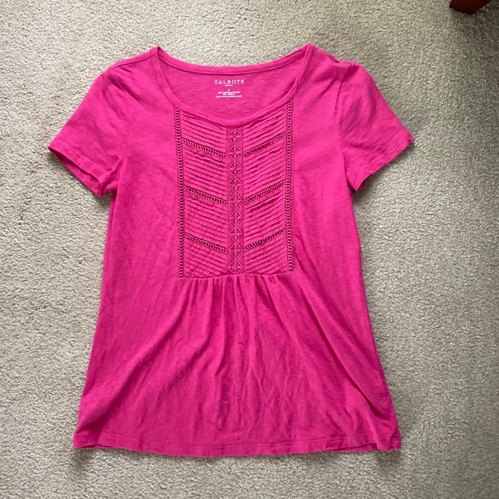 Talbots pink embellished t-shirt in Petite